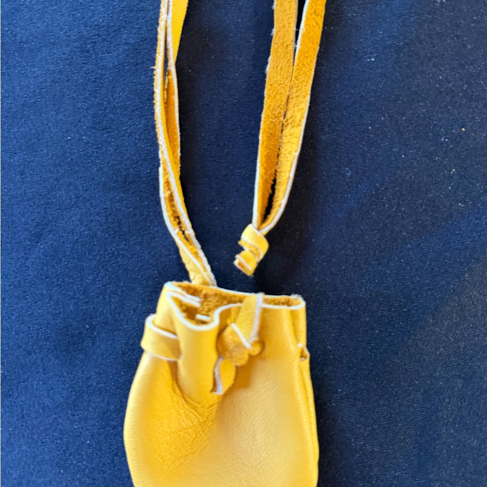 Yellow Leather Drawstring Mini Pouch Necklace